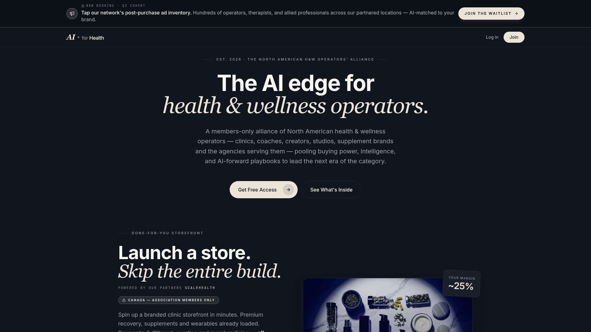 AIforHealth Alliance turnkey storefront powered by ScaleHealth — Canada members-only