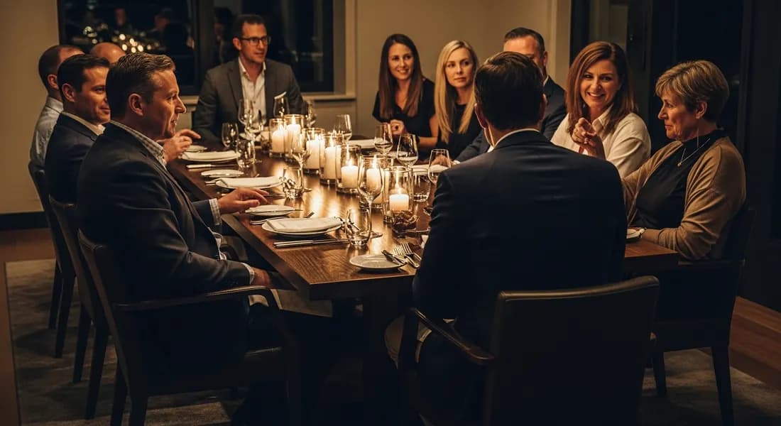 Senior operators at a candlelit private dining table
